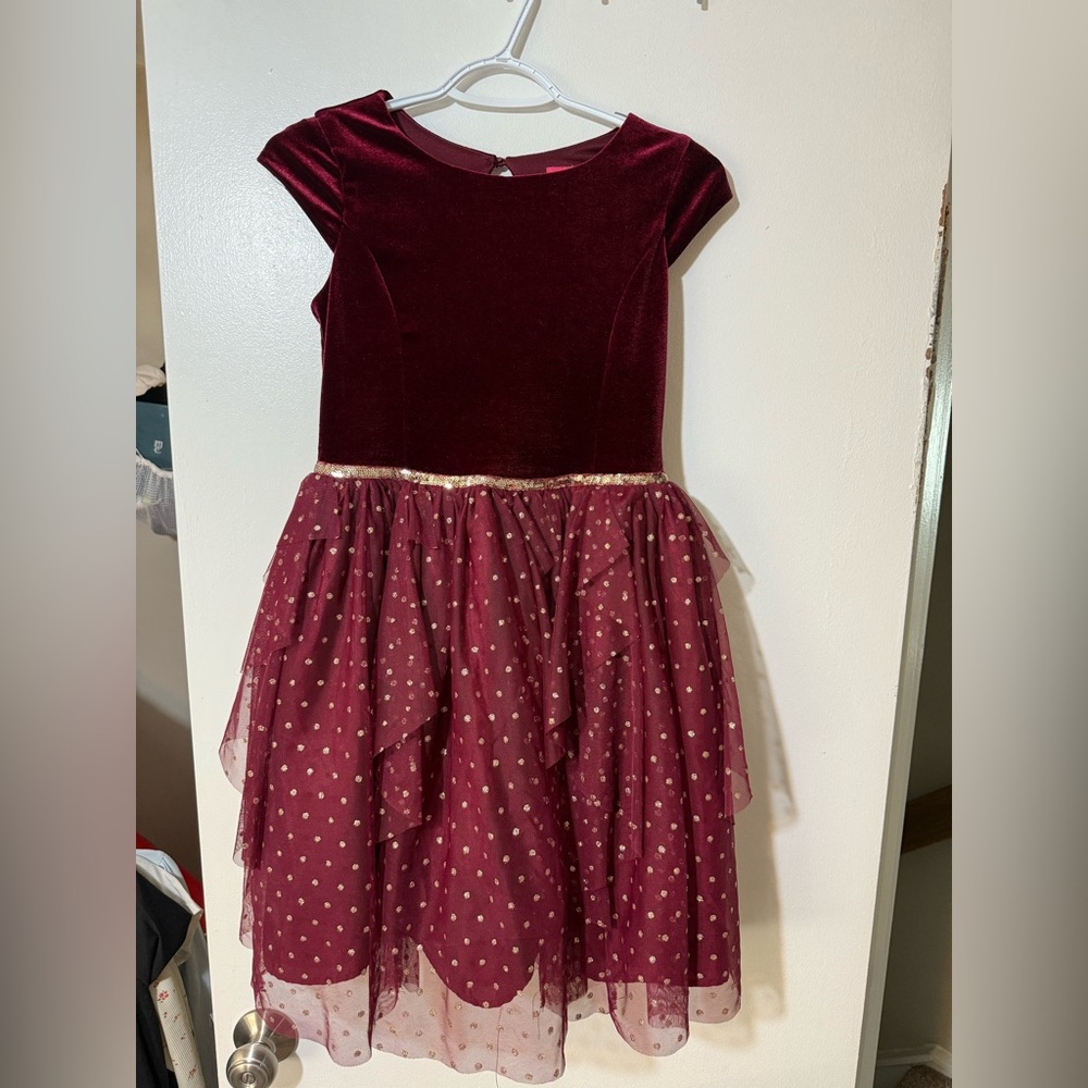 Zunie Burgundy and Gold Kids Formal Dress